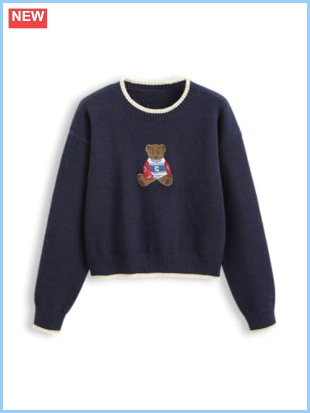 Women's Cute Bear Graphic Cropped Sweater Long Sleeve Crewneck Pullover